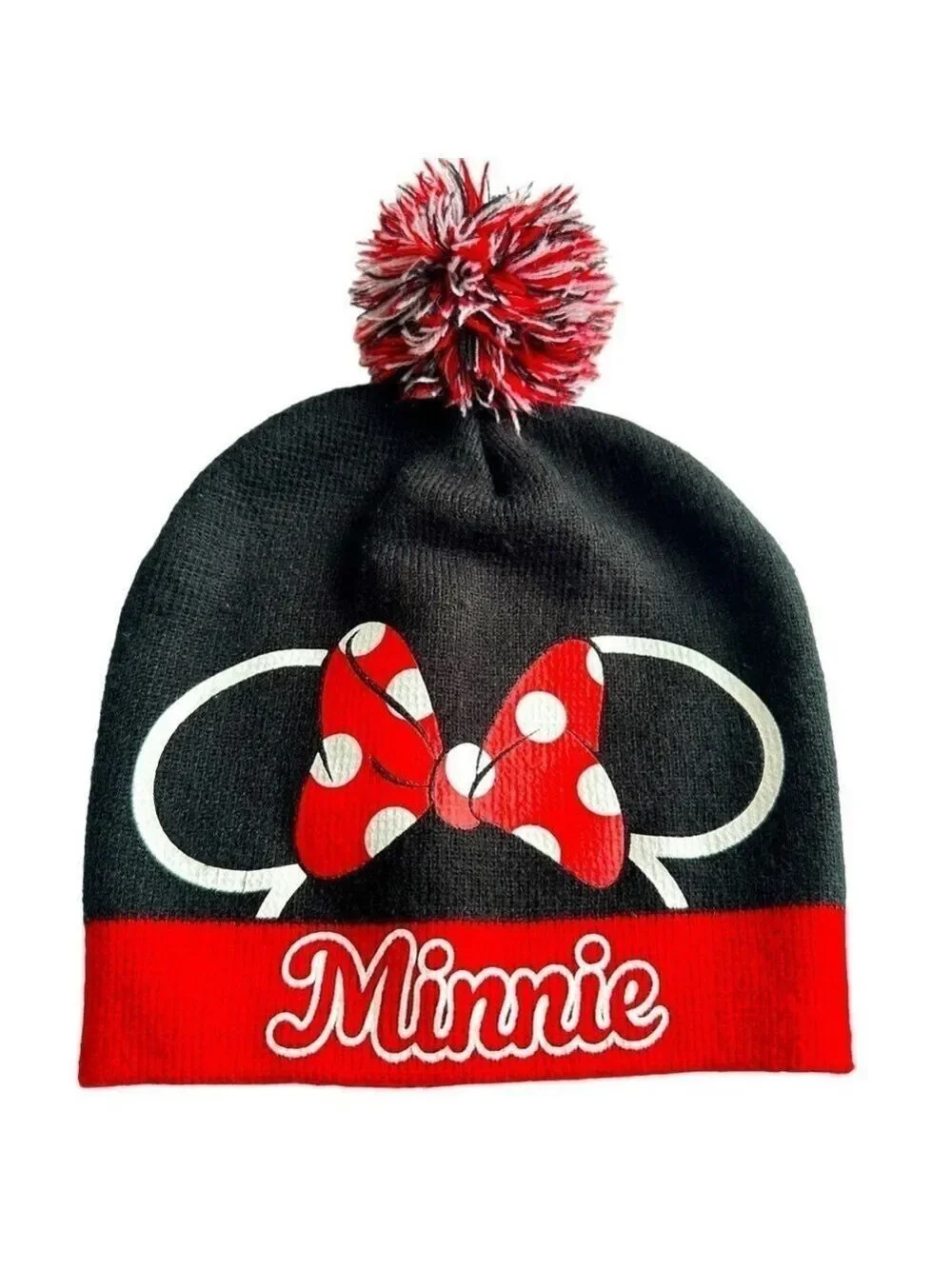 Minnie Black & Red Knit Pom Pom Winter Beanie‎ Cap Girls OS